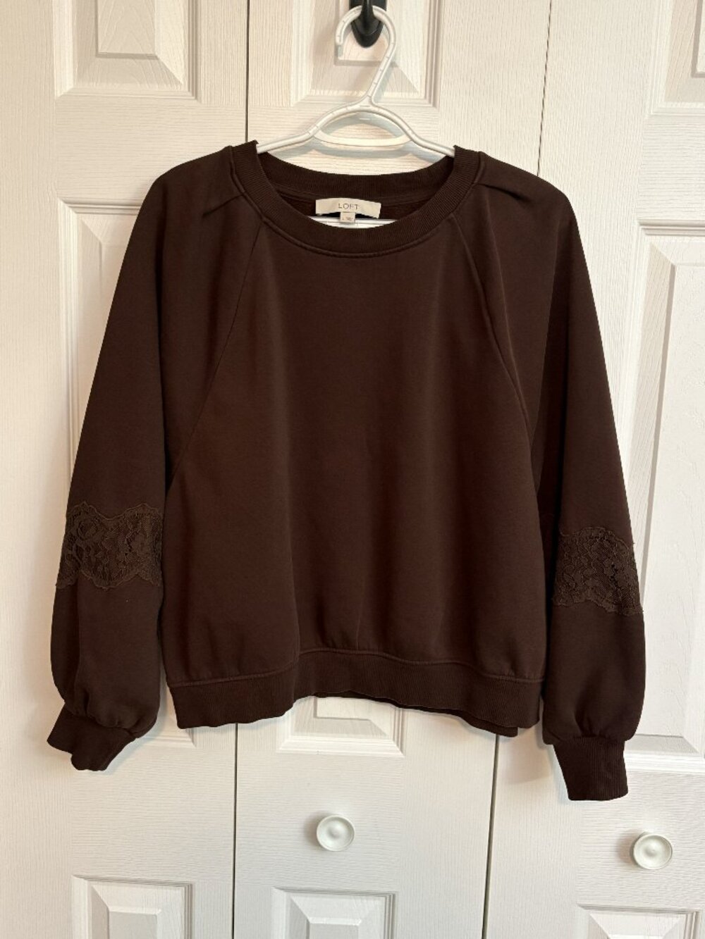 EUC Loft Lace Trim Sleeve Sweatshirt